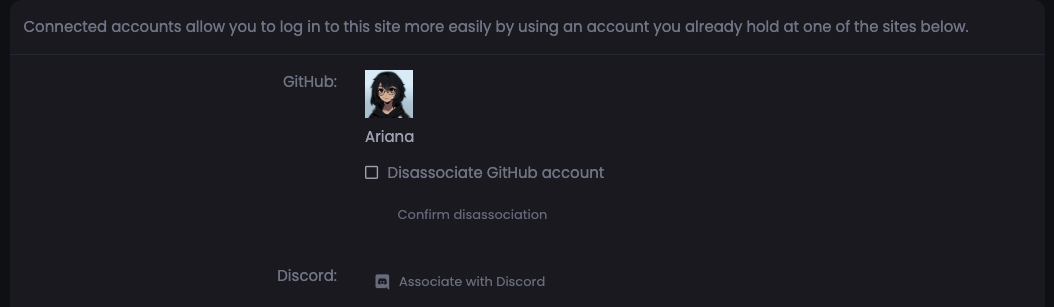 Connected accounts page