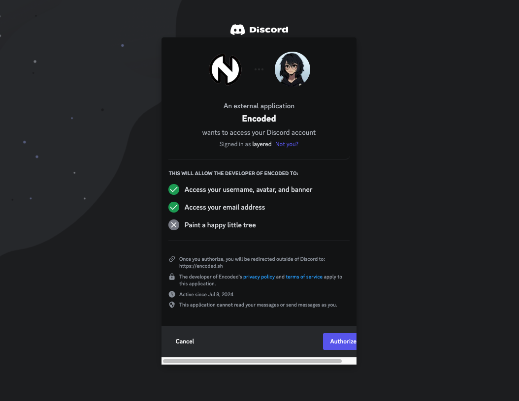 Discord oAuth2 page